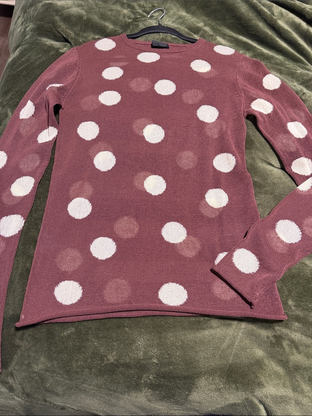 Zara Rose-Mauve Polka Dot Crewneck Sweater - White Dots